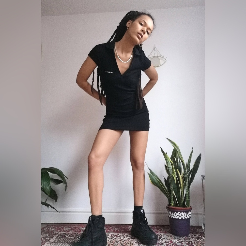 iets frans... Black Ribbed Polo Dress from Urban Outfitters, Size Medium